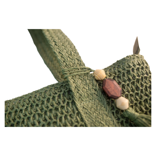 Machine-Woven Fabric & Straw Bag - Image 2