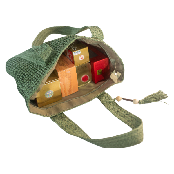Machine-Woven Fabric & Straw Bag - Image 3