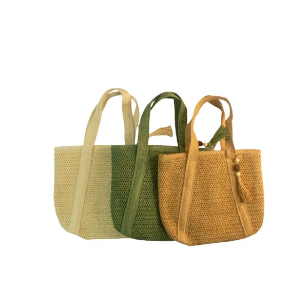 Machine-Woven Fabric & Straw Bag - Image 5