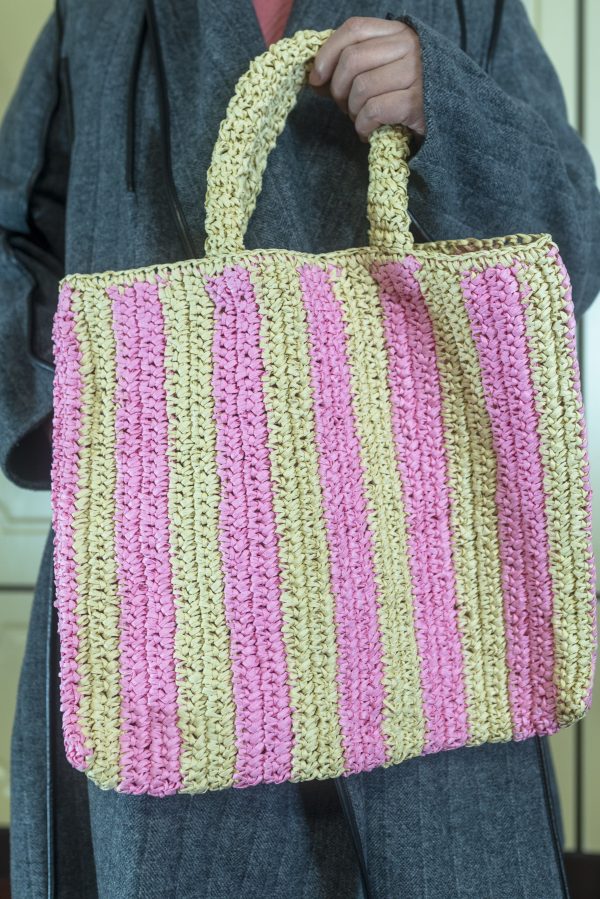 Striped Woven Straw Bag - Image 3