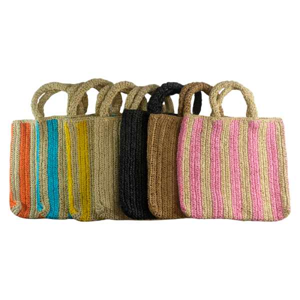 Striped Woven Straw Bag - Image 5