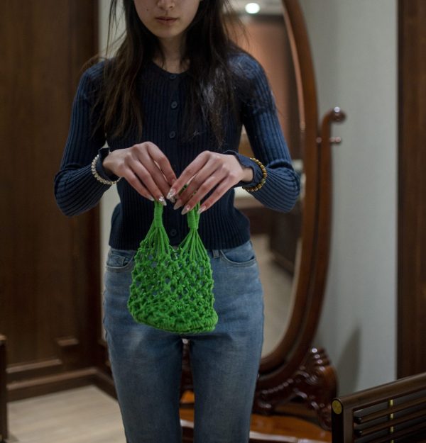 Leather-Bottom Handbag - Image 4