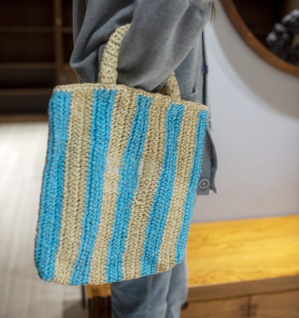 Striped Woven Straw Bag - Image 4